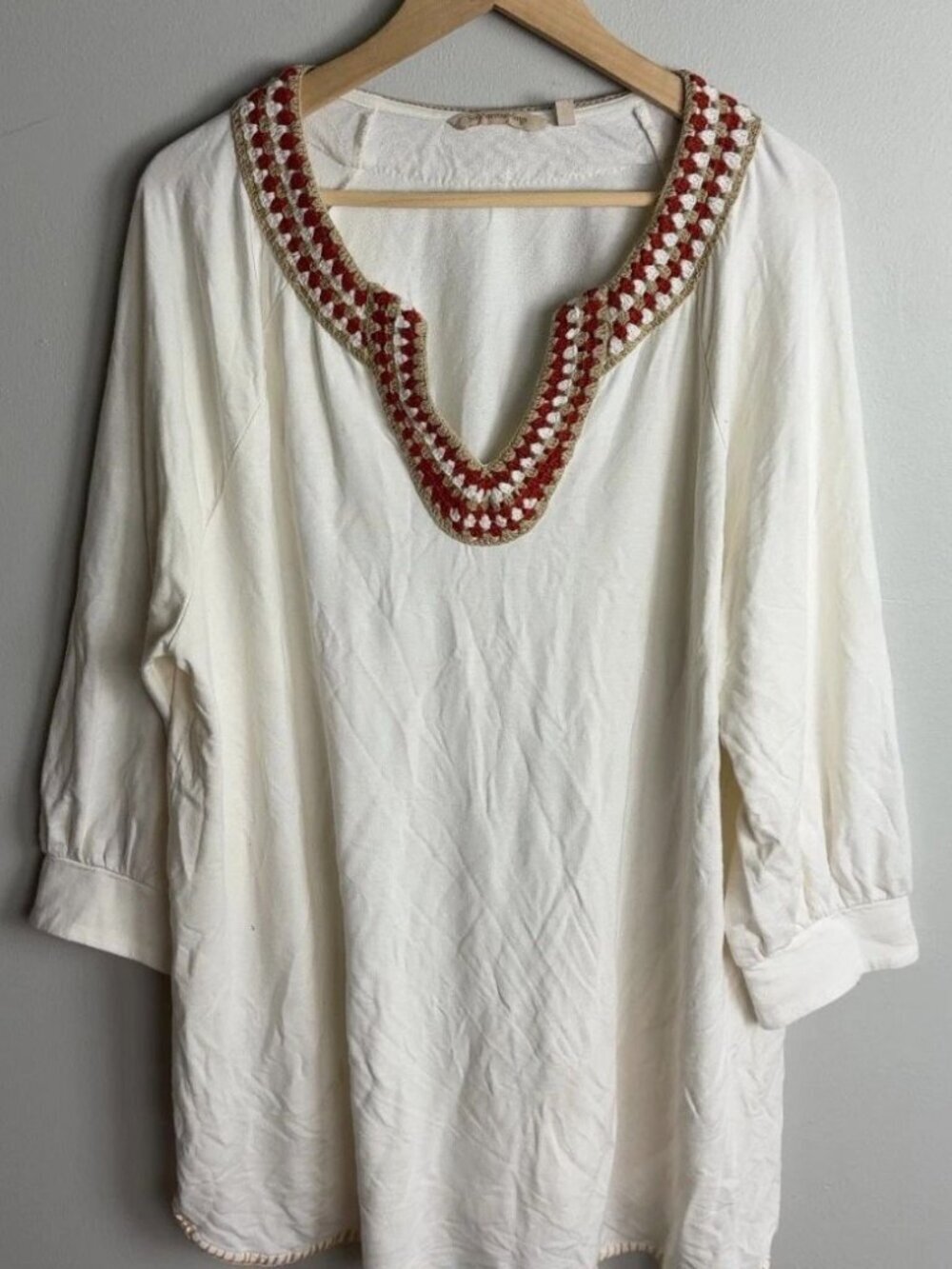 Soft Surroundings Tunic White Crochet Trim Long Sleeve 5FR50 Plus Size 2X Womens
